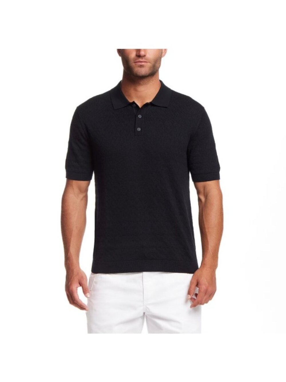 WP Weatherproof Men's Staggered Rib Short Sleeve Polo-Navy-Size Large-NWT